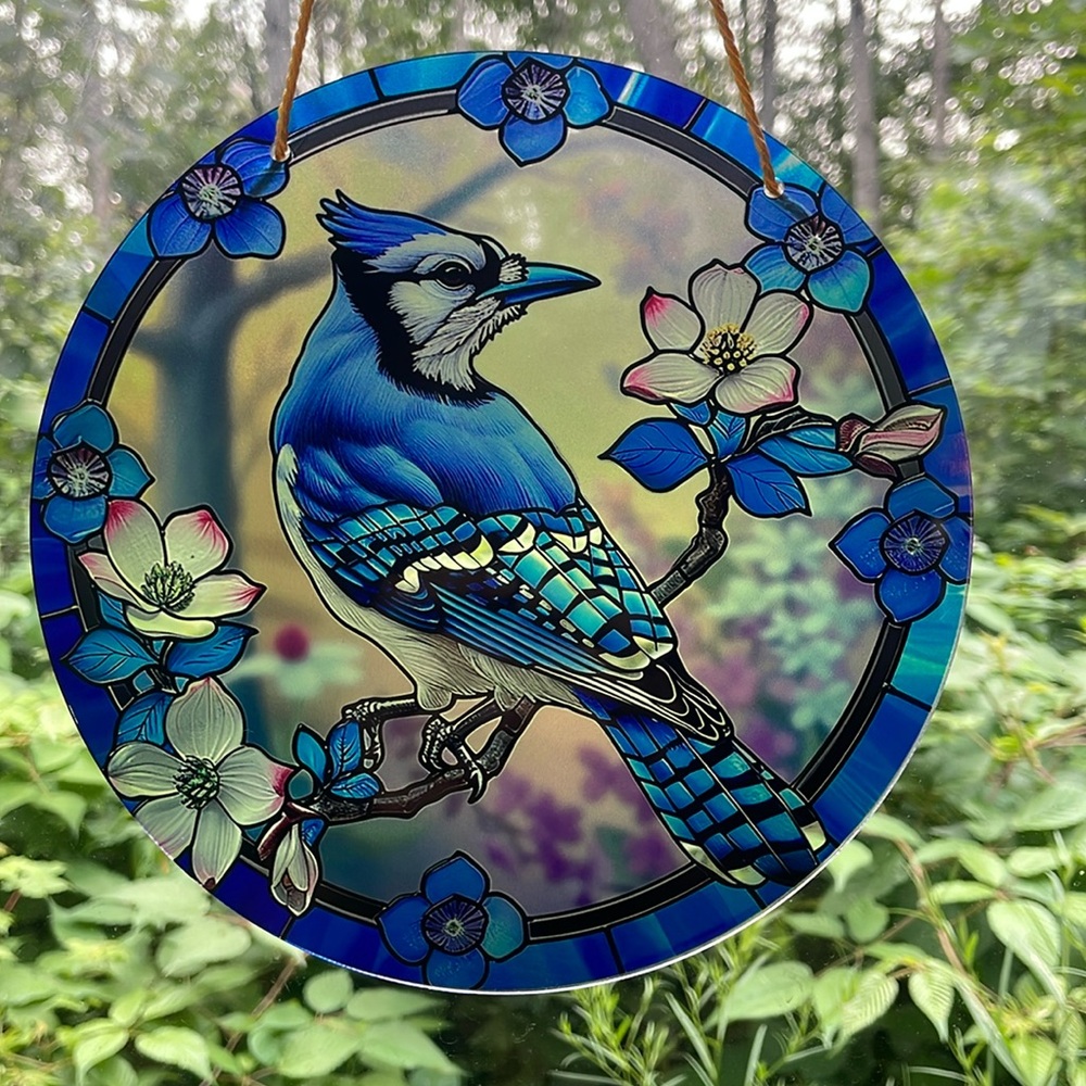 Suncatcher Acrylic Blue Jay Bird Wildlife Home Cottage Decor New Christmas Gifts